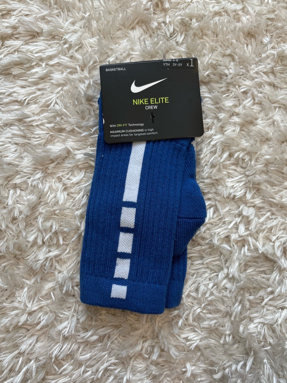 Nike Elite Crew Socks Royal Blue White Accents, Kids 3Y-5Y or Women’s 4-6 Size